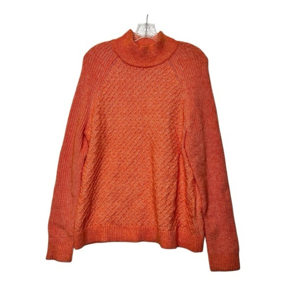 Talbots Sweater Woman Size XLP Textured Stitch in Festive Coral Orange Mock Neck